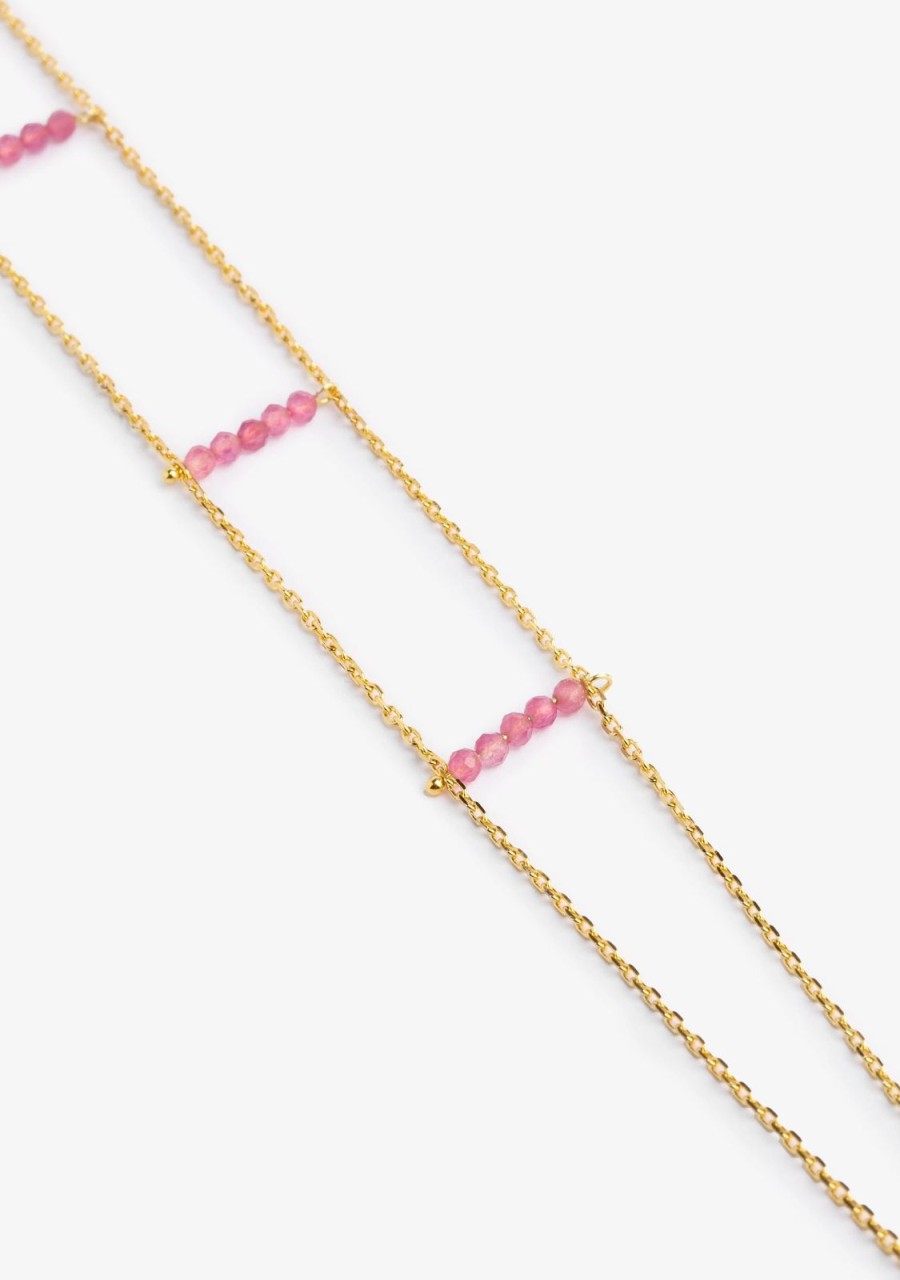 Damen KALK Halsketten | Double Pink Choker Gold