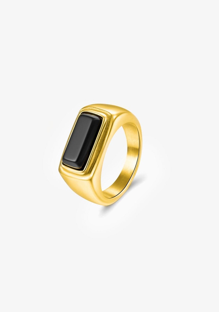 Damen KALK Ringe | Ring Rectangle Nero Gold