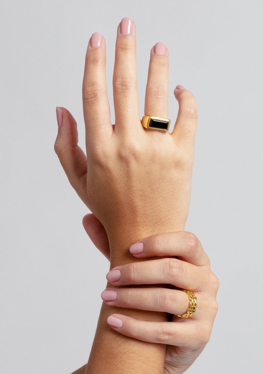 Damen KALK Ringe | Ring Rectangle Nero Gold