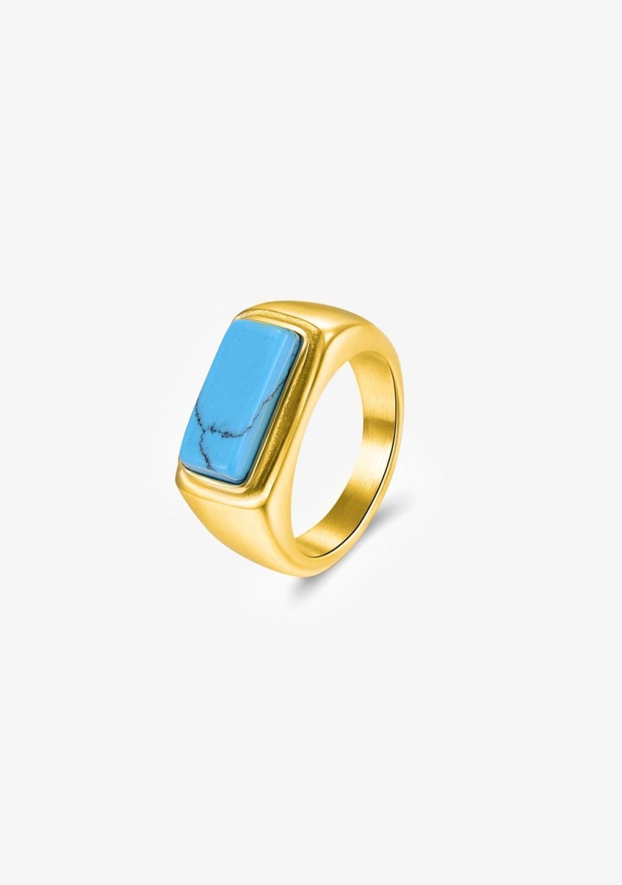 Damen KALK Ringe | Ring Rectangle Turquese Gold